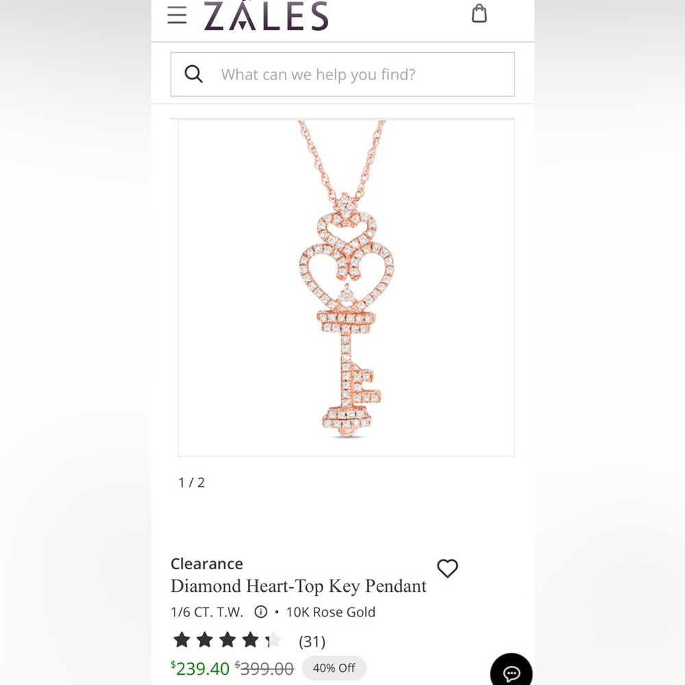 Zales Rose Gold Diamond Heart Key Necklace